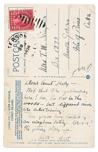 CRANE, HART. Brief Autograph Letter Signed, Hart, to his Dear Aunt Sally (Mrs. T.W. Simpson),